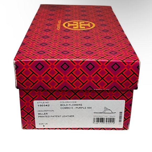 Tory Burch Miller Printed Patent Leather Bold Flowers Combo Purple size 9 - Picture 5 of 10